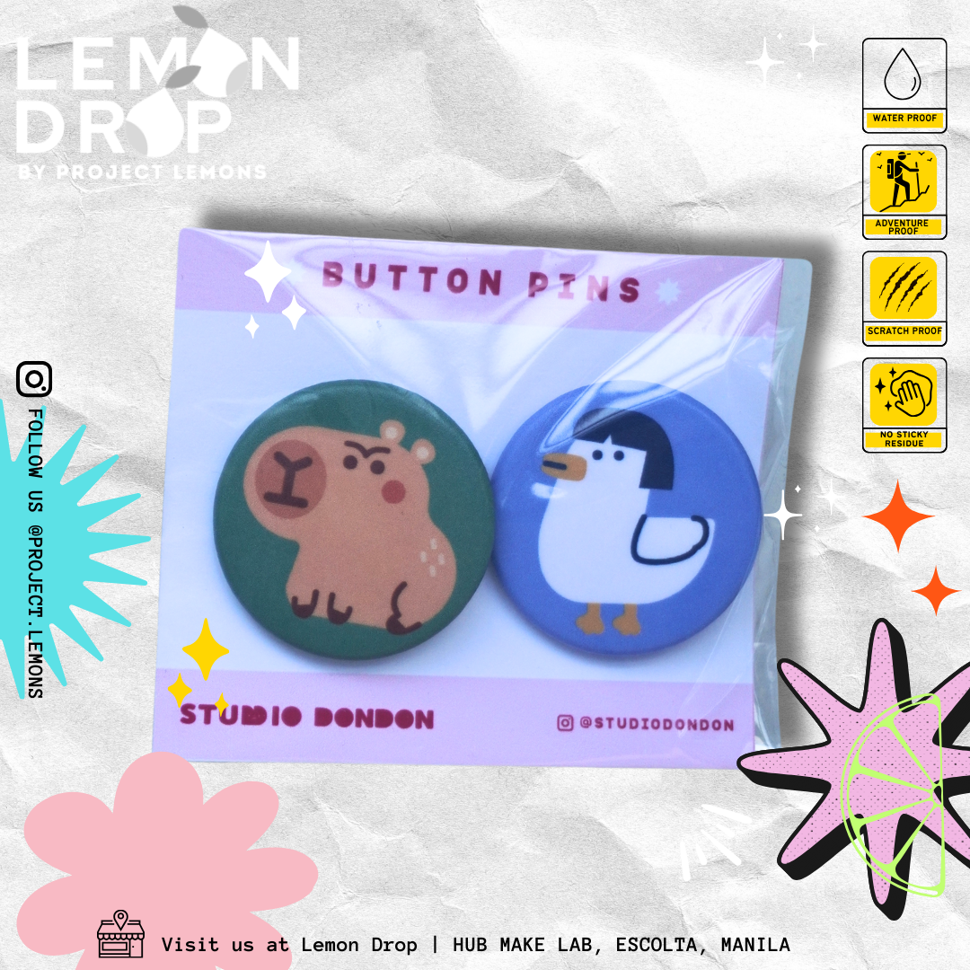 Capybara + Lisa Duck Button Pin Set