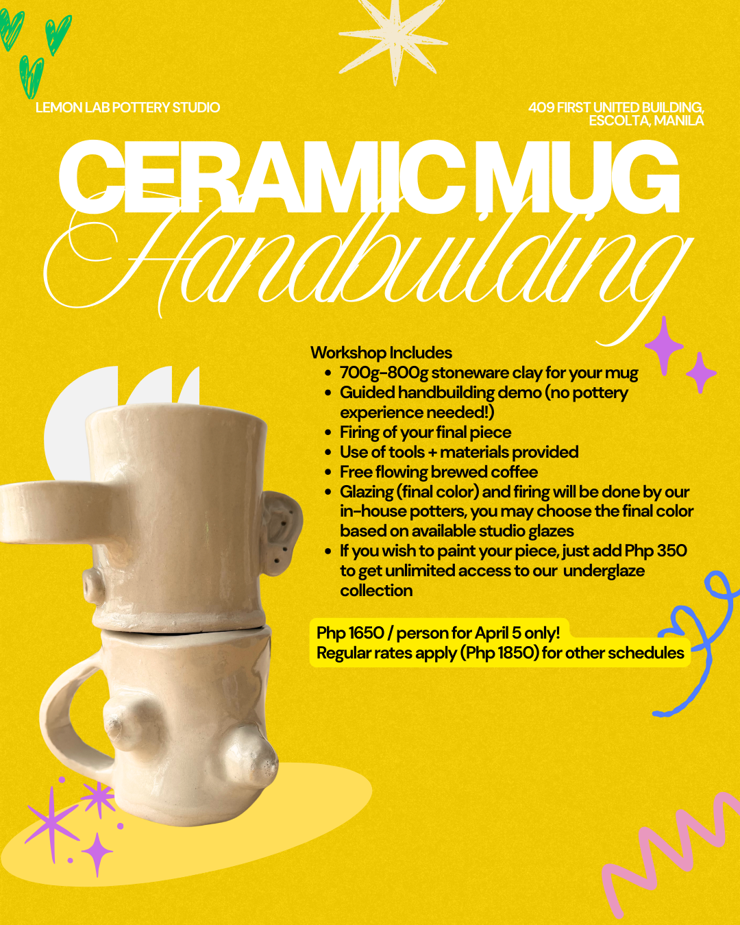 Mug Handbuilding Class - April 5