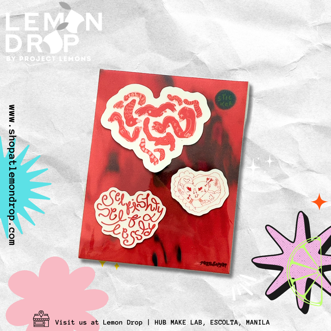 3 hearts red sticker set